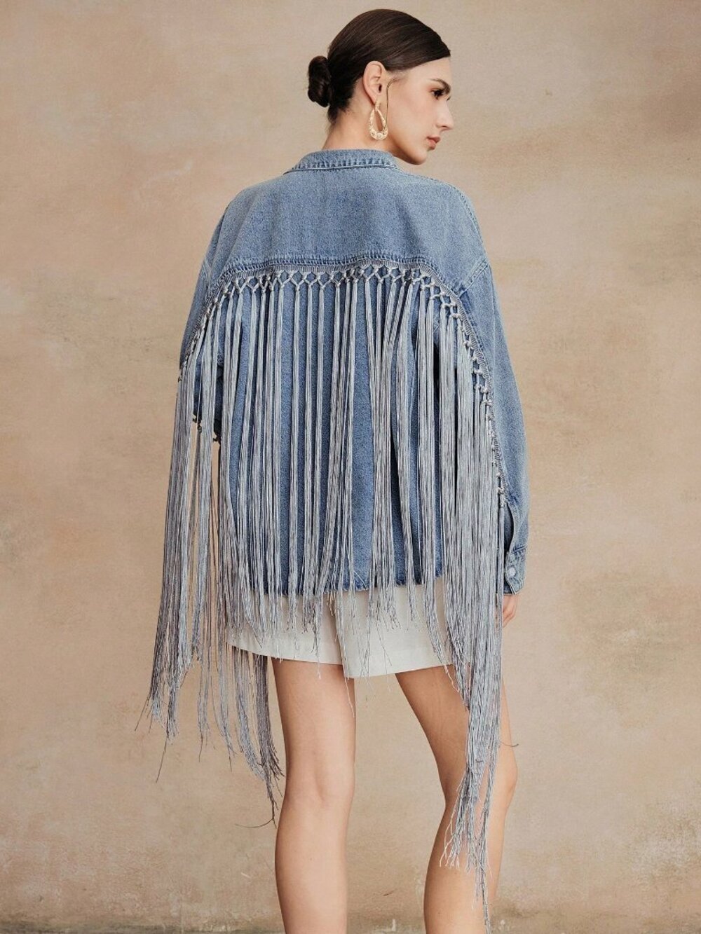 Blue Casual Boho Women's Fringe Trim Long Sleeve Shirt